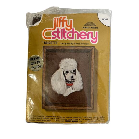 Vintage Jiffy Stitchery #450A Brigette Poodle Kit Sunset Designs Complete Open - Picture 1 of 3